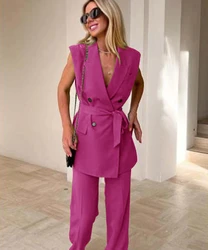 Hot Selling V-neck Chic and Elegant Woman Set Woman 2 Pieces（Vest+Pants) Casual  Blazer Suits Women's Clothing