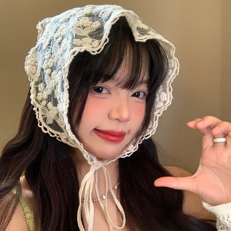 French Lace Triangle Hair Scarf Women Girls Spring Summer Korea Hair Band Sweet Scarf Kerchief Women Girl Headscarf Headdress