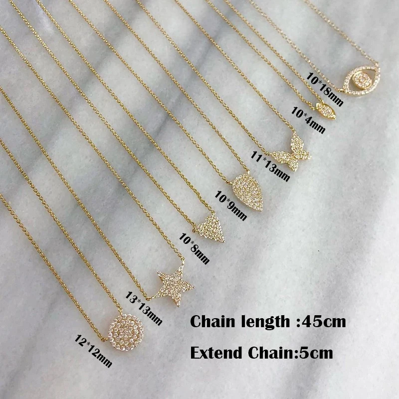 Gold Silver Filled 45CM Heart Evil Eye Star Round Butterfly Chain Necklace CZ Zircon Necklaces For Women Jewelry Wholesale