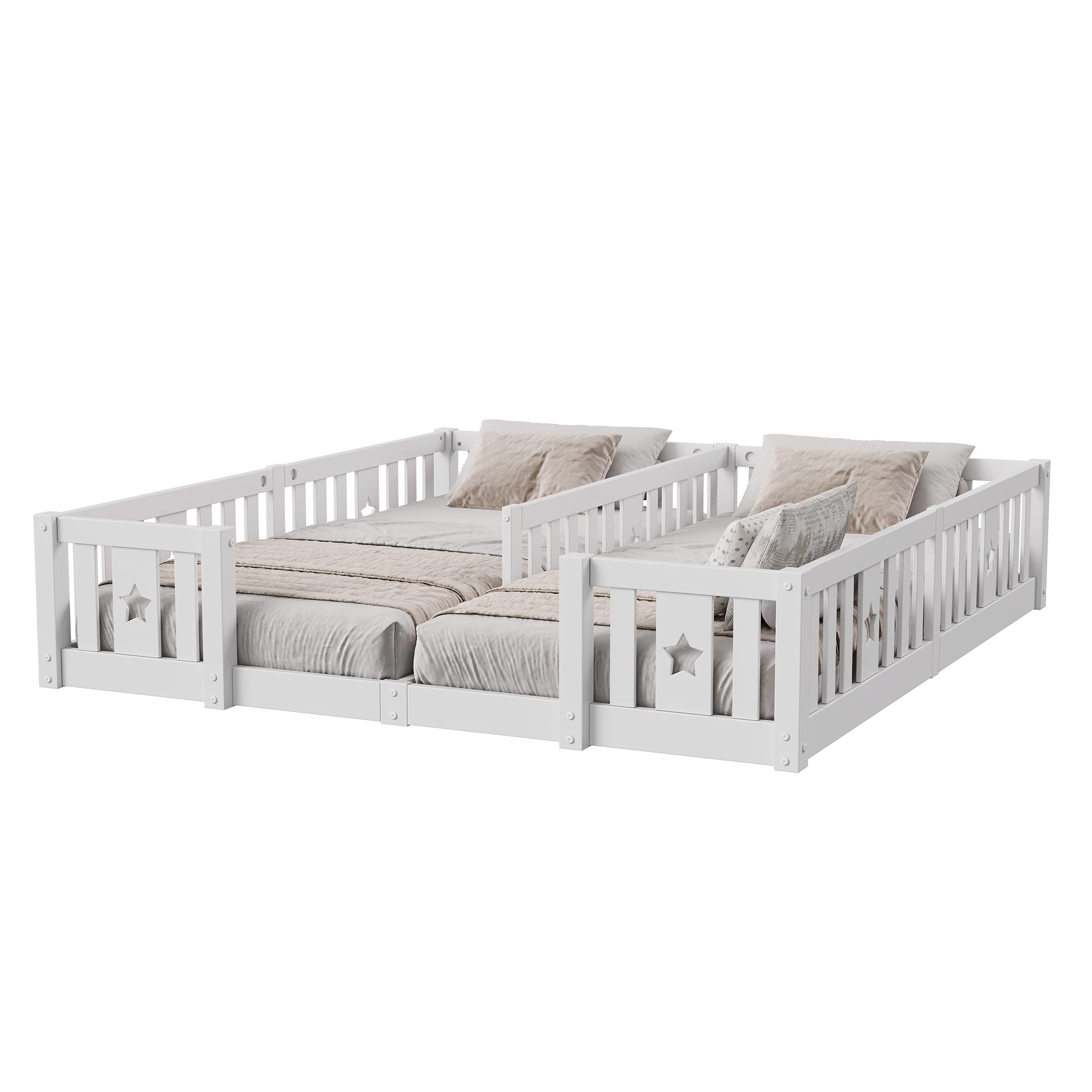 Rosahqnda kinderbed, vloerbed 90x200cm met hekje, grenenhouten bed voor gezinnen met 2 kinderen, kinderbed voor twee kinderen