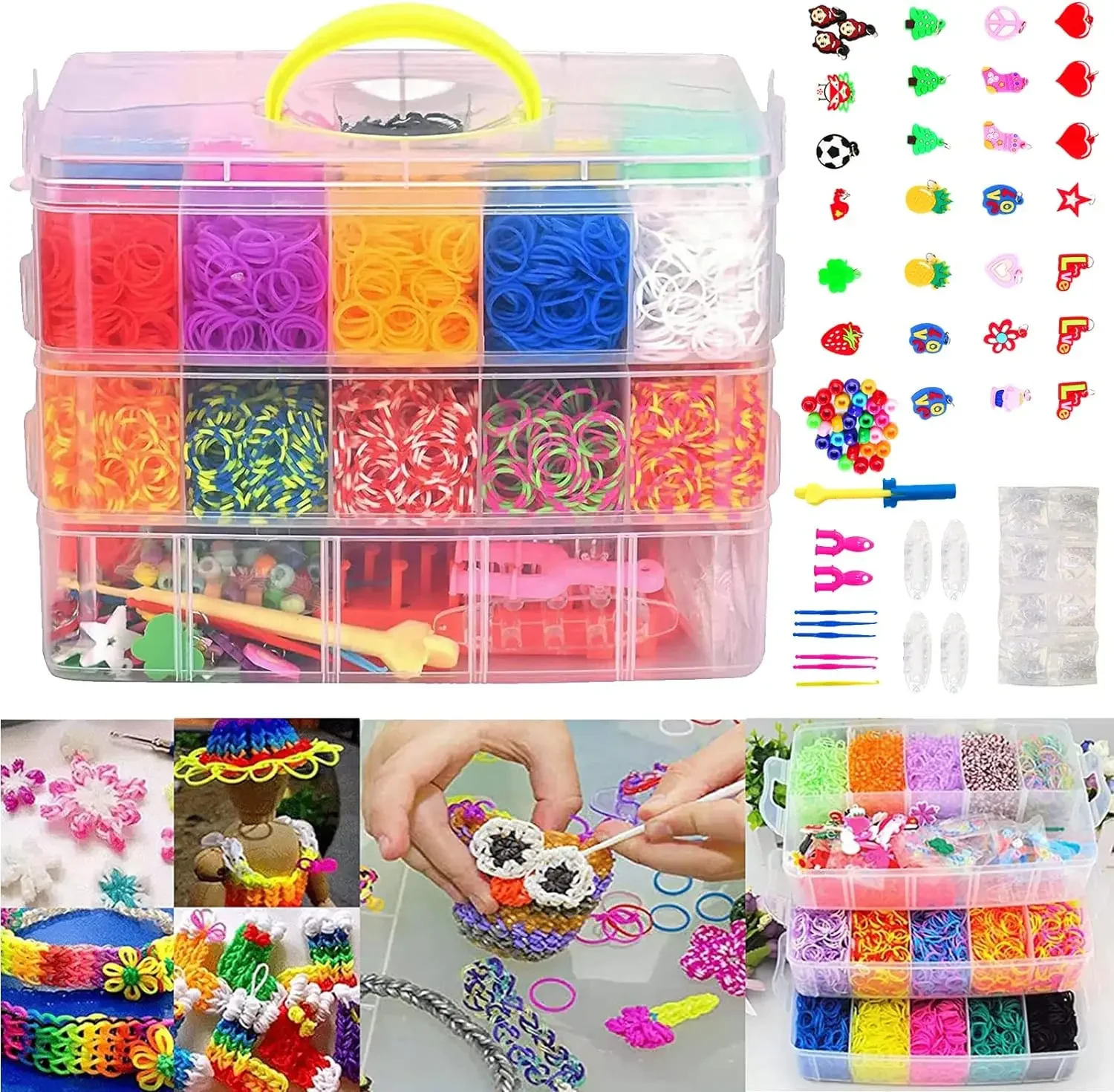 Loom Bands Kit for Kids 15000+ PCS Rubber Bands Set Elastic Bracelet Making Set DIY Elastic Bands Bracelet Luxurious Loom Bands