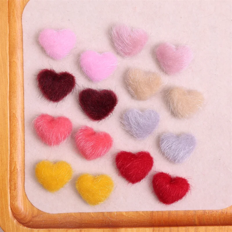 Winter style 200pcs/lot color print fur decoration handmade cartoon hearts shape cabochon diy jewelry garment hair accessory
