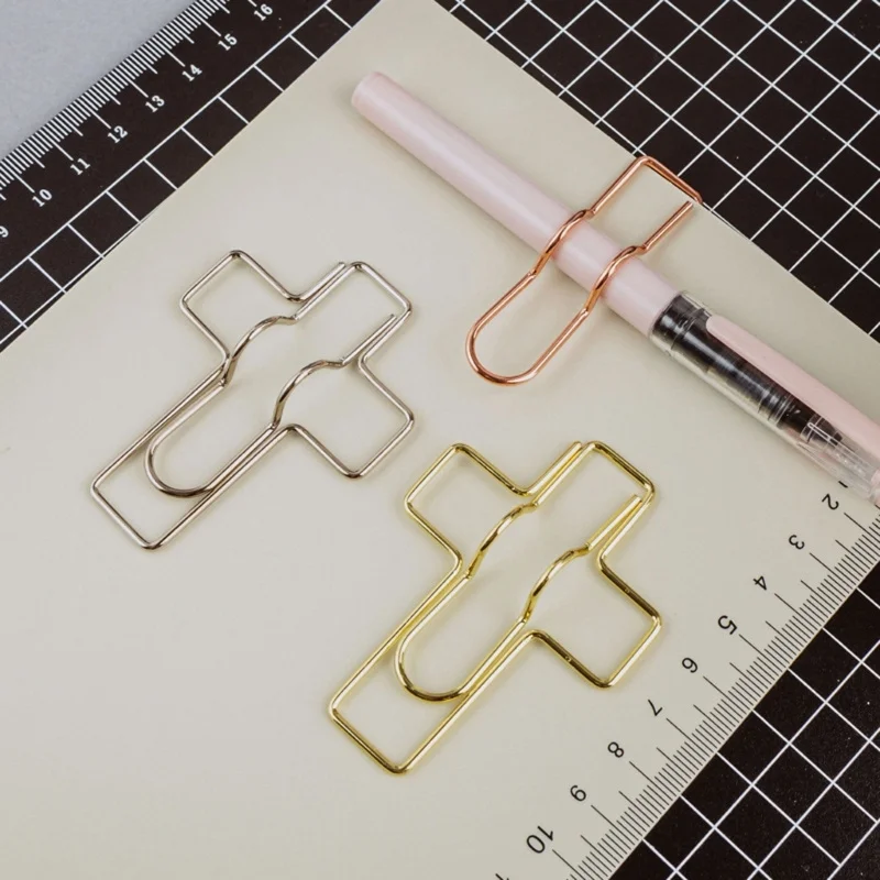 50pcs Cross Paper Clip Metal Binding Clip Cross Paper Clip Office School Learning Documents and Notes