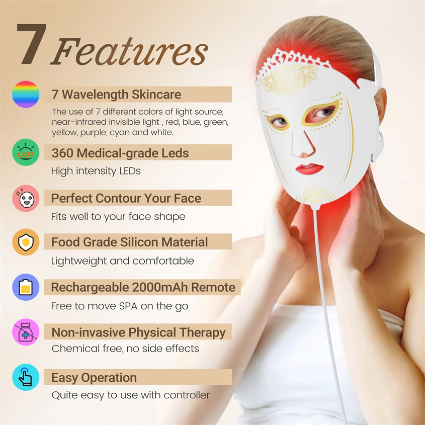 Comfortable LED Face Light Mask Therapy Au Plug Optional Mask LED Face Neck Skin Lift LED Faciales Durable Silicone Beauty Care