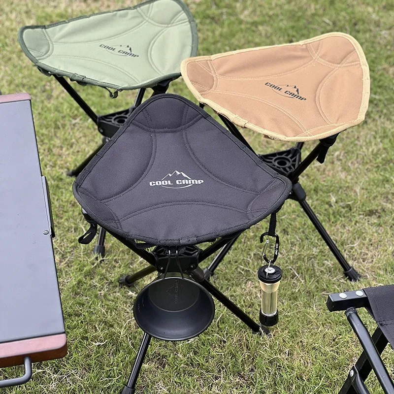 Outdoor Camping Chairs Rotating Folding Chair Aluminum Alloy Triangular Stool Ultra Light Portable Hiking Picnic Furnishings