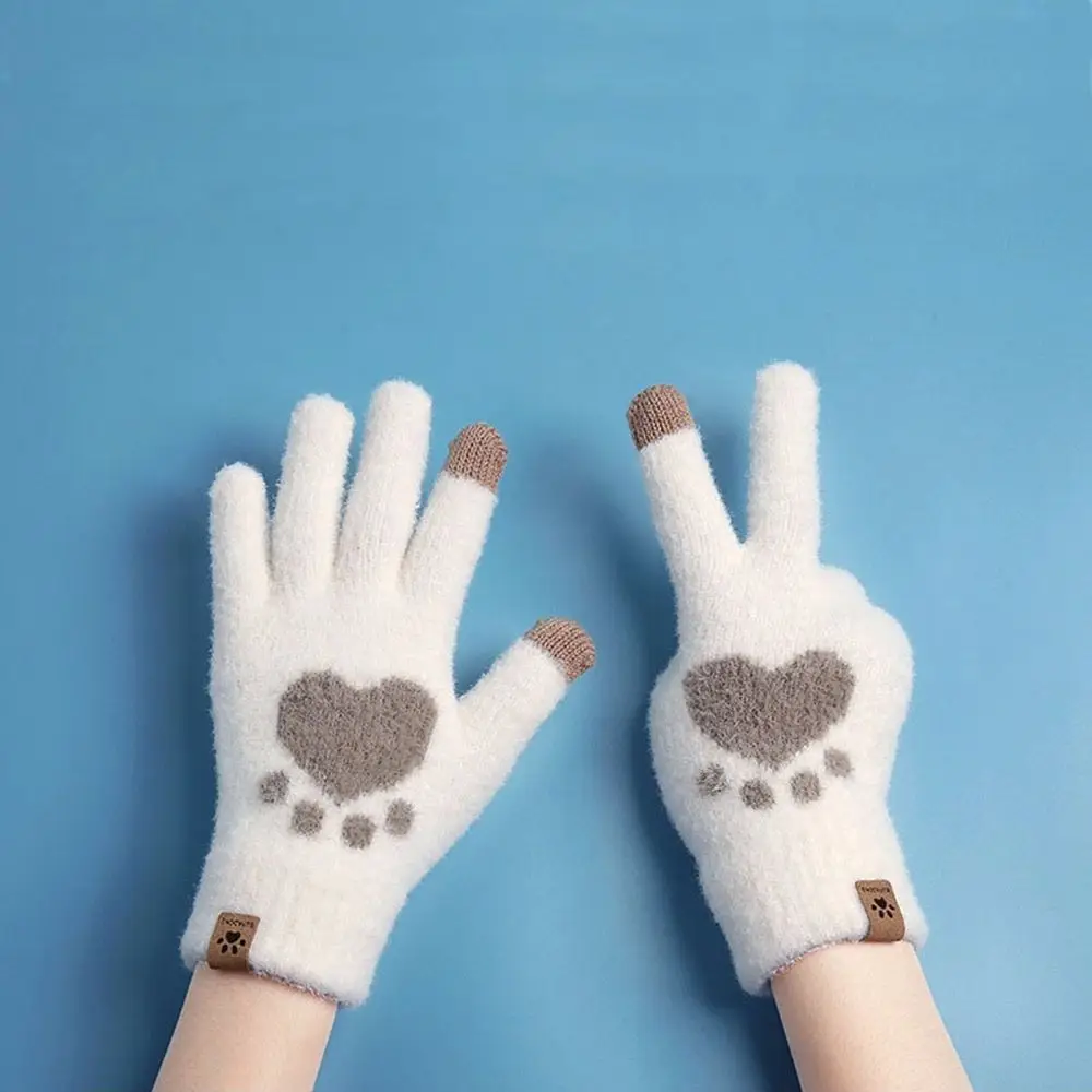 Guantes de conducción elásticos de punto de terciopelo para mujer, guantes de pantalla táctil, mitones de lana, suave, Simple, Love Plus