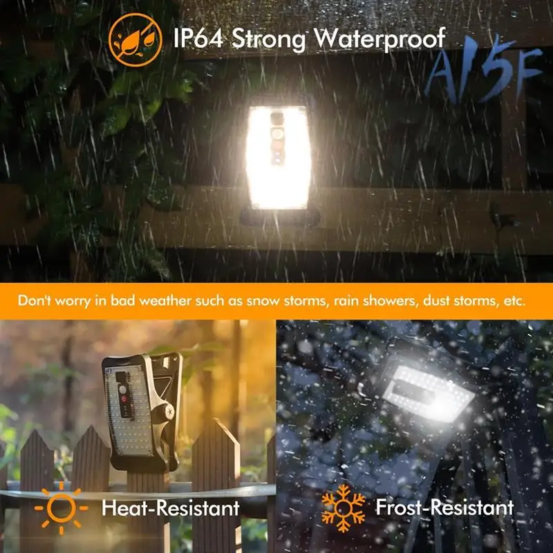 

A15F-2 Pack Clip On Solar Motion Lights Outdoor Водонепроницаемые с 800LM, 3 цветовой температурой, USB и пультом дистанционного управления, солнечным светом