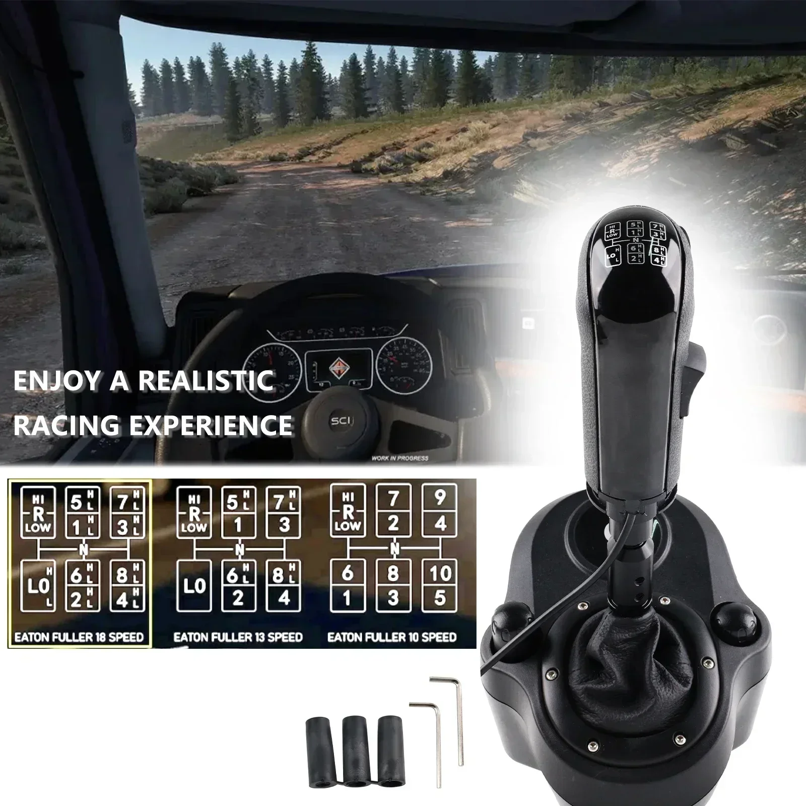 مقبض ناقل الحركة المحاكي USB لليد اليسرى 18 سرعة لـ Logitech G923 G29 G27 G25 TH8A لشاحنة ETS2 & ATS Euro معدات عالية ومنخفضة #4