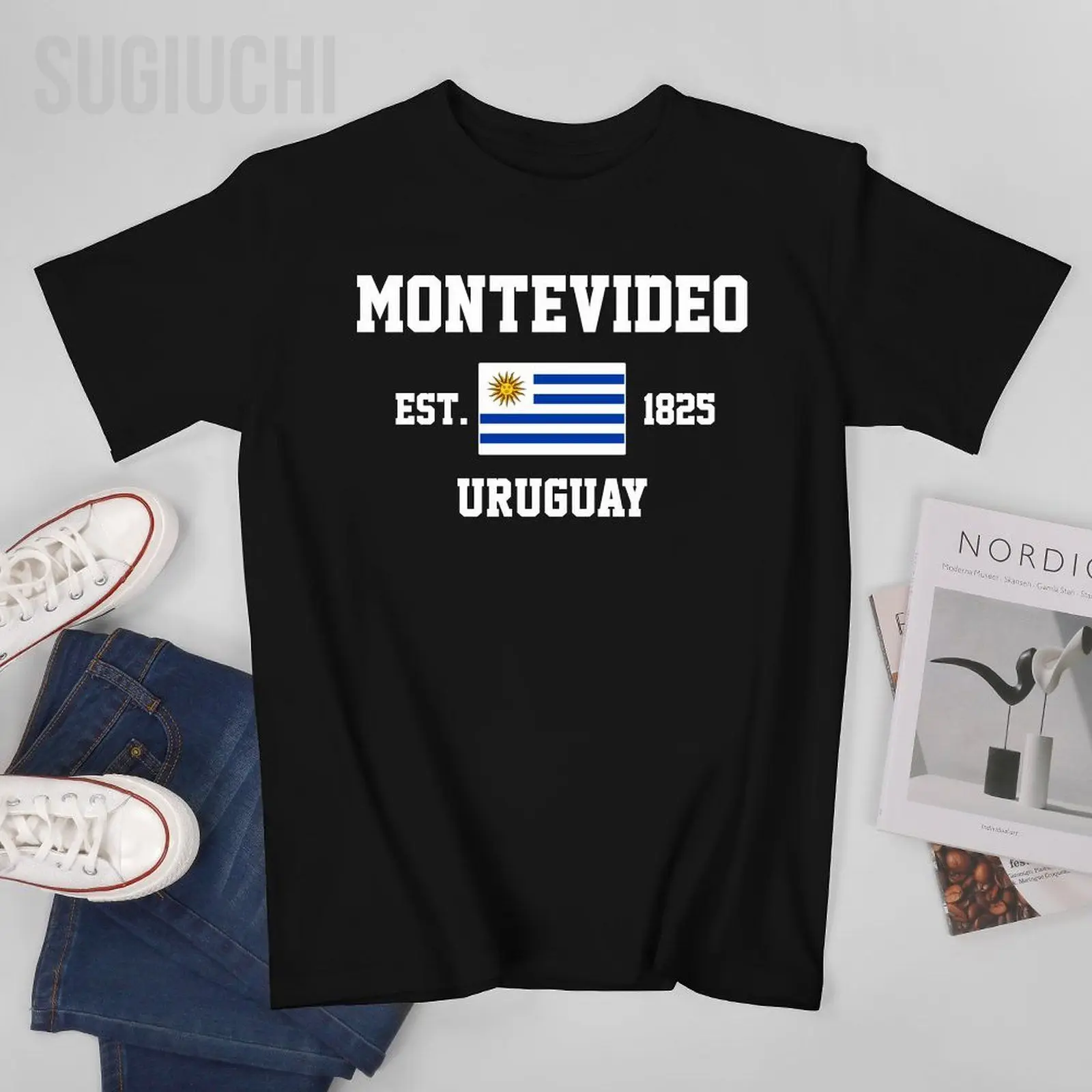 Bandera patriótica Uruguay EST.1825 Montevideo hombres camiseta camisetas Camiseta cuello redondo camisetas