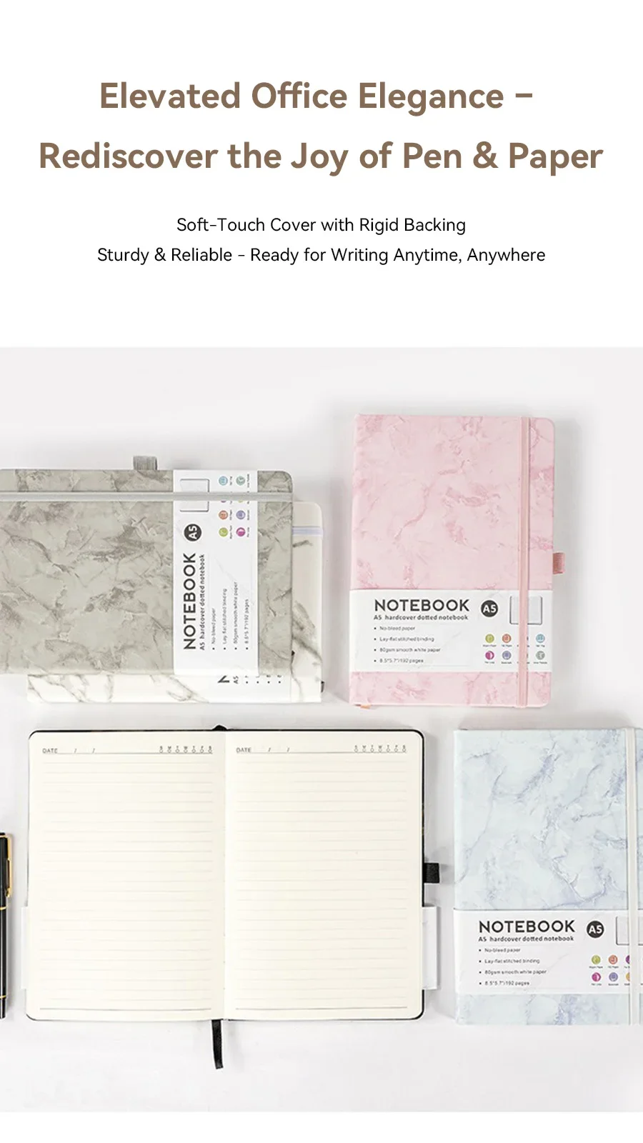 Hardcover-Skizzenbuch, Riemen-Notizbuch, A5, liniert, Schreibwaren, Notizbücher und Tagebücher, Tagebuch, Schreibblöcke, Büro, Schulbedarf – Detail 3