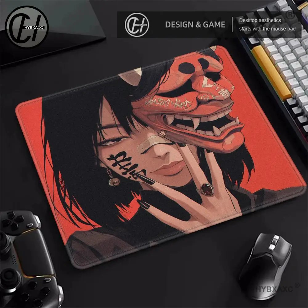 

45x40cm Gaming Samurai Oni Mouse Pad Japan Mask Girl Deskmat Small Gamer Professional Premium Mousepad Speed Control Accessories