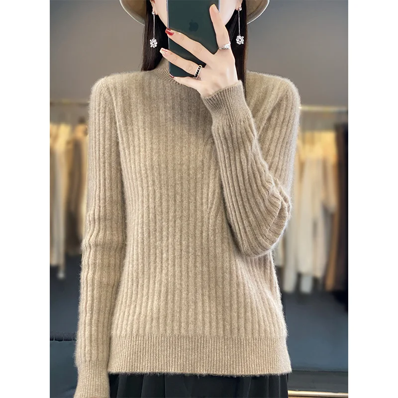 

Women Clothing Winter Wool Sweaters Soft Pullovers 100% Wool Knit Long Sleeve Female Fashion High Elasticity Jumpers 2023 DR01