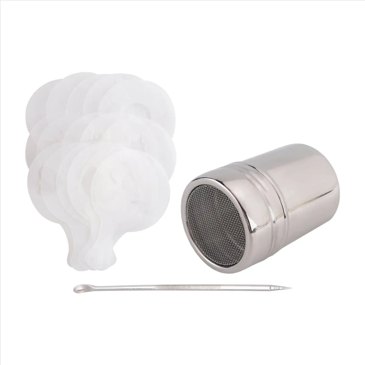 (ˉ﹃ˉ) Cocoa Shaker,Coffee Powder Shaker 16 Pcs Coffee Cappuccino Stencils & Pen for Cappuccino Powder Sugar Latte,Etc