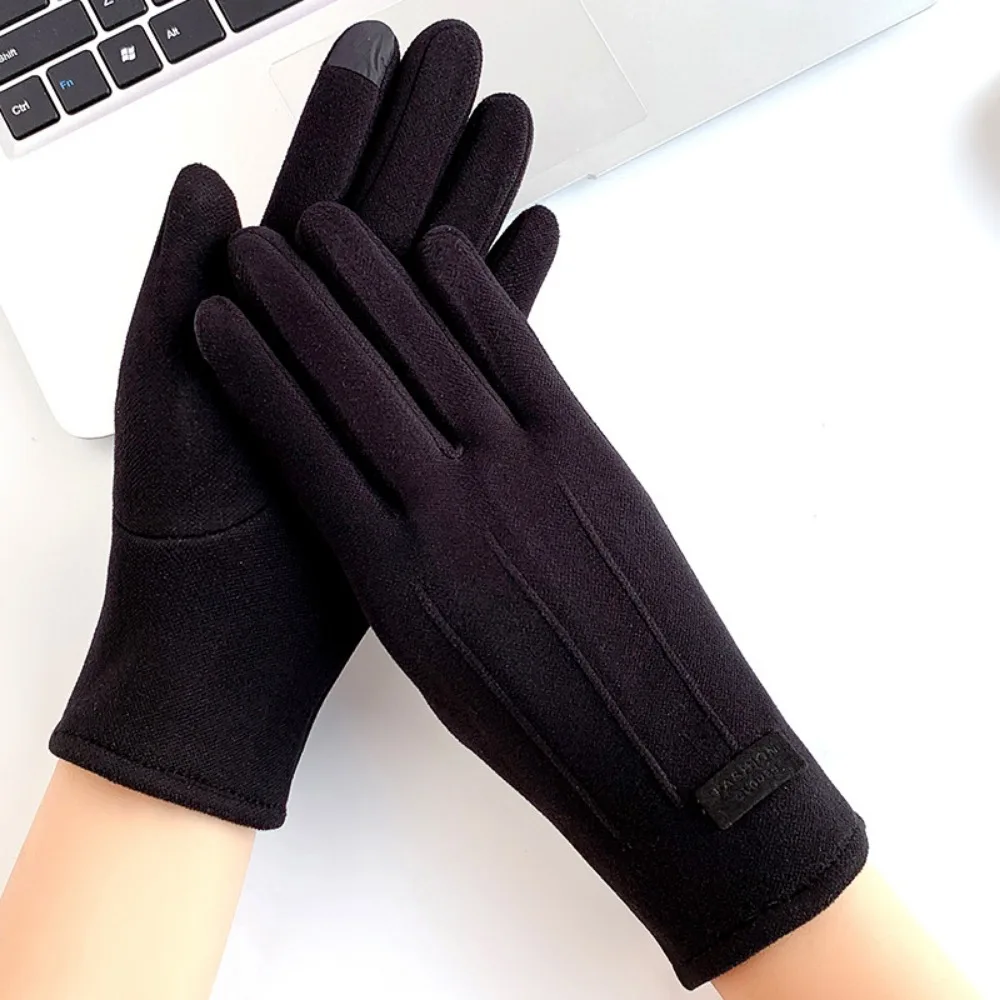 Plush Finger Gloves Women Touchable Screen Double Sided Plush Touch Screen Gloves Cold Prevention Windproof Warm Gloves