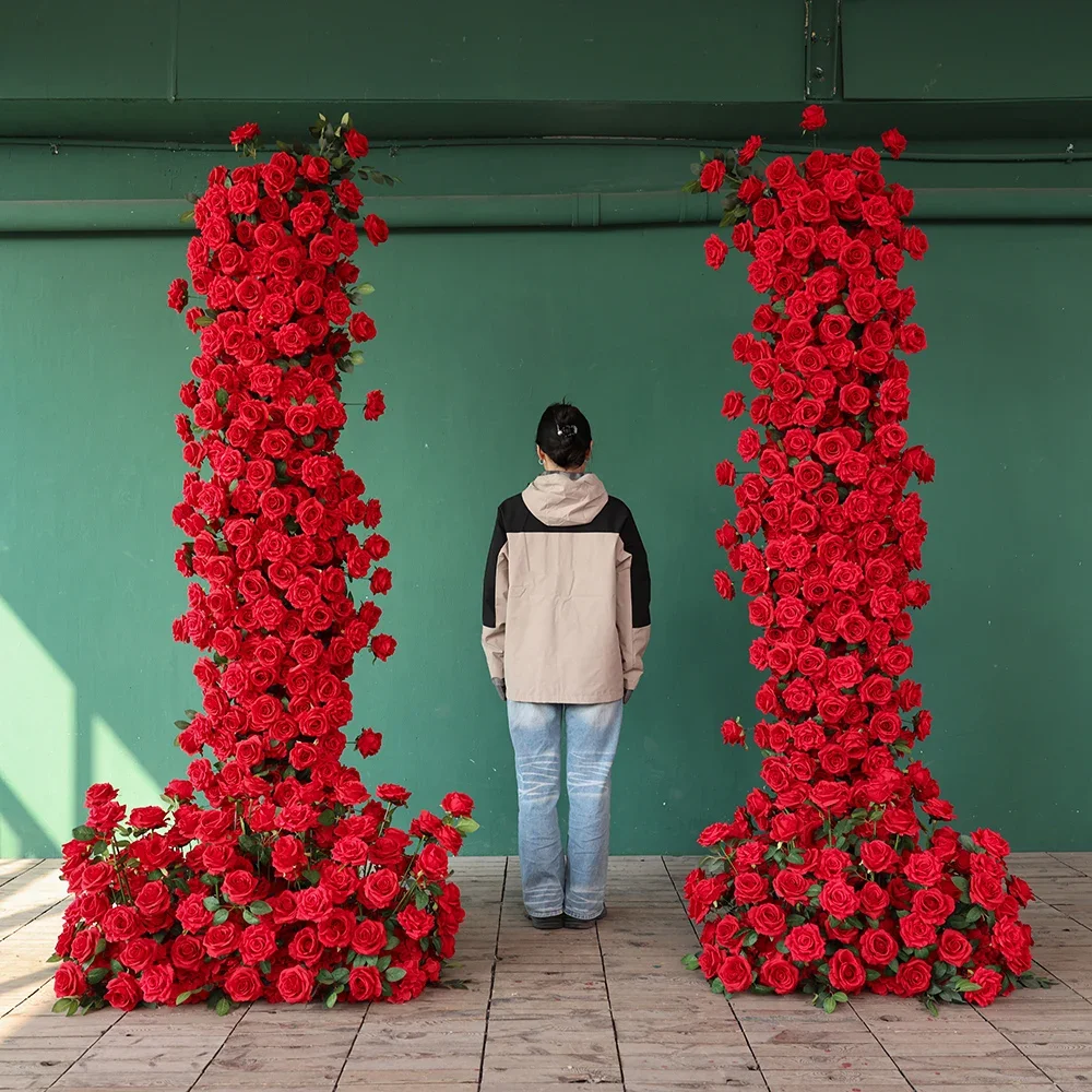 Luxury Handmade Red Rose Fleur Artificielle Wedding Decorations Hotel Lobby Decor High Quality Florals Arrangements HY2582