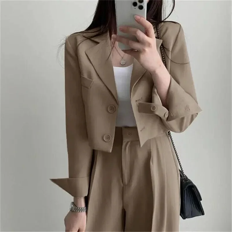 Summer New Short Top Jacket Blazer Wide Leg Pants Two-piece Set Elegant Women's Office Casual Set Outfits