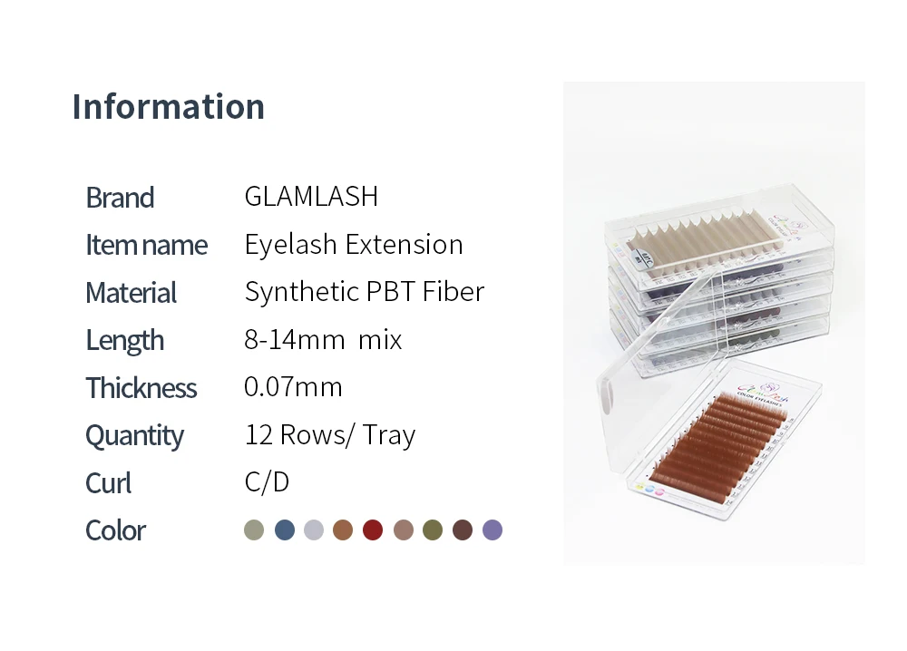 GLAMLASH Farbige Wimpern, Seeblau/Lavendel/Zimt/Dunkelgrün/Matcha-Grau, individuelle natürliche falsche bunte Wimpernverlängerung – Detail 2