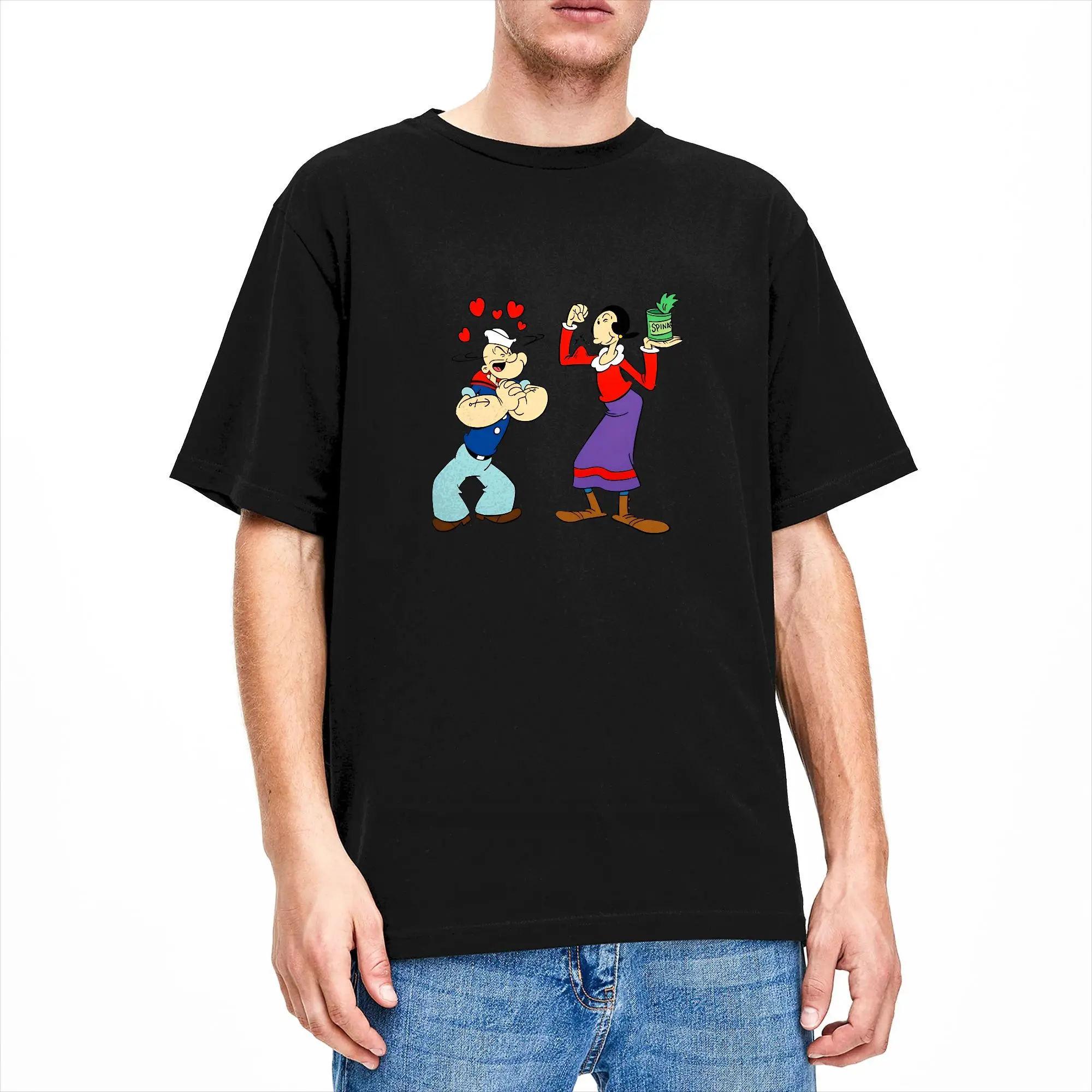 Men T-Shirts Cartoon Bluto and Olive Oyl Character Novelty100% Cotton Tee Shirt Short Sleeve  T Shirt Round Collar Clothing Gift