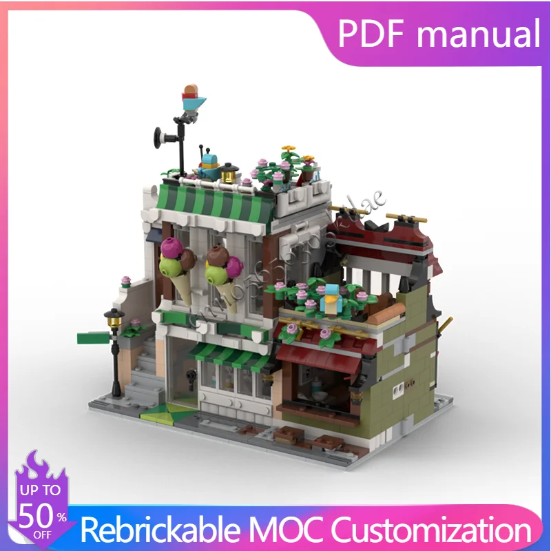 

Hot Selling 1582 Parts MOC Famous Noodle street Building Blocks Model For Kids Educational Assembly Display Toys Festival Gifts