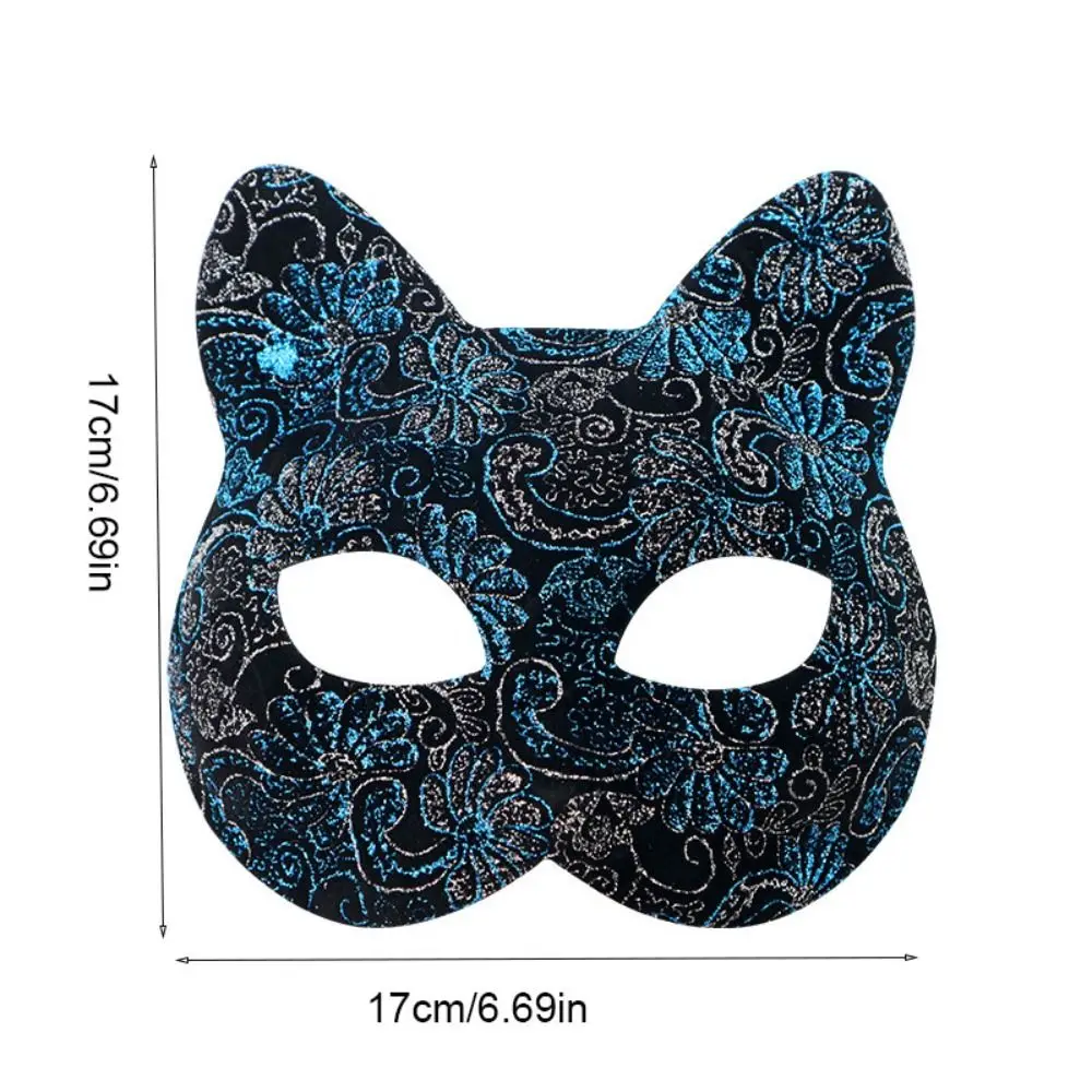 Fancy Plastic Cat Face Masks Flower Animal Halloween Masquerade Mask Shining Black Half Face Mask Gift