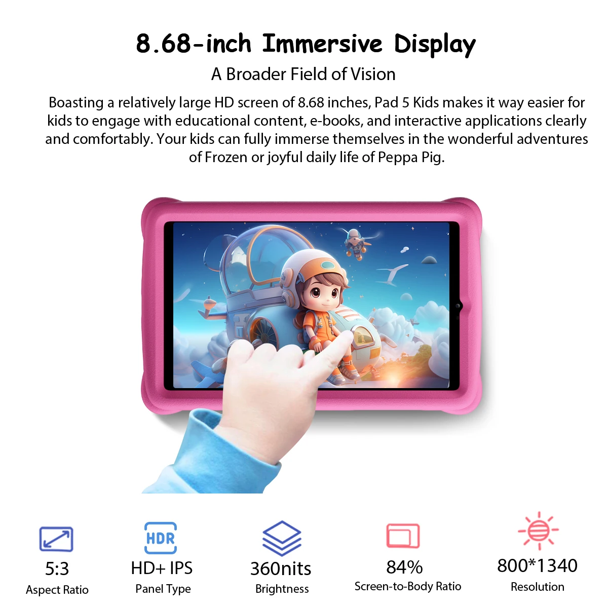 OSCAL Pad 5 Kids Tablet Blackview Android 14 8.68-inch Display T606 Octa-core 4GB 128GB 6050mAh Educational Software Installed