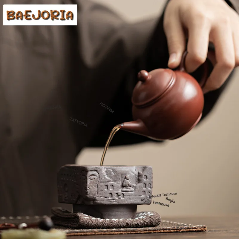 BAEJORIA 50ml Old Rock Mud Zen Buddha Shadow Square Teacup Zen Tea Bowl Water Jug Tea-tasting Smelling Cup Chazhan Master Cups