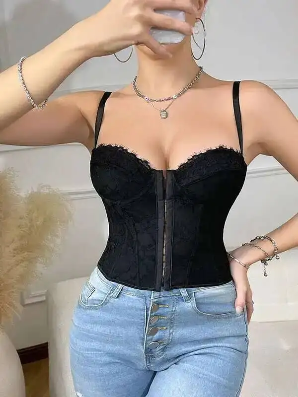 مثير الدانتيل شبكة بلون زهرة التطريز Vset الجوف خارج عارية الذراعين العميق الخامس الحمالات سترة دون أكمام الساحرة أنيقة V0KP #4