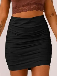 New Women Ruched Sexy Solid Wrapped Casual High Waist Mini Skirt