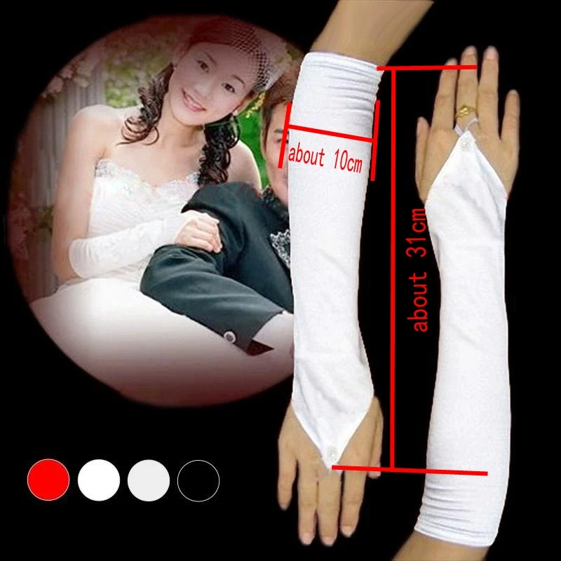 Bride's Mid-Length Hook Fingerless Glove Satin Wedding Dress Sleeveless Smooth Finish Gloves for Brides image 6