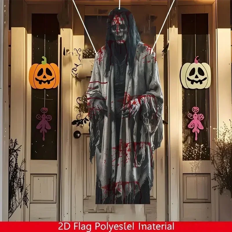 2D Halloween-Horror-Totenkopf-Braut-Hintergrundtuch Halloween-Horror-Atmosphäre Geisterhaus Innen- und Außendekoration Zubehör – Detail 6
