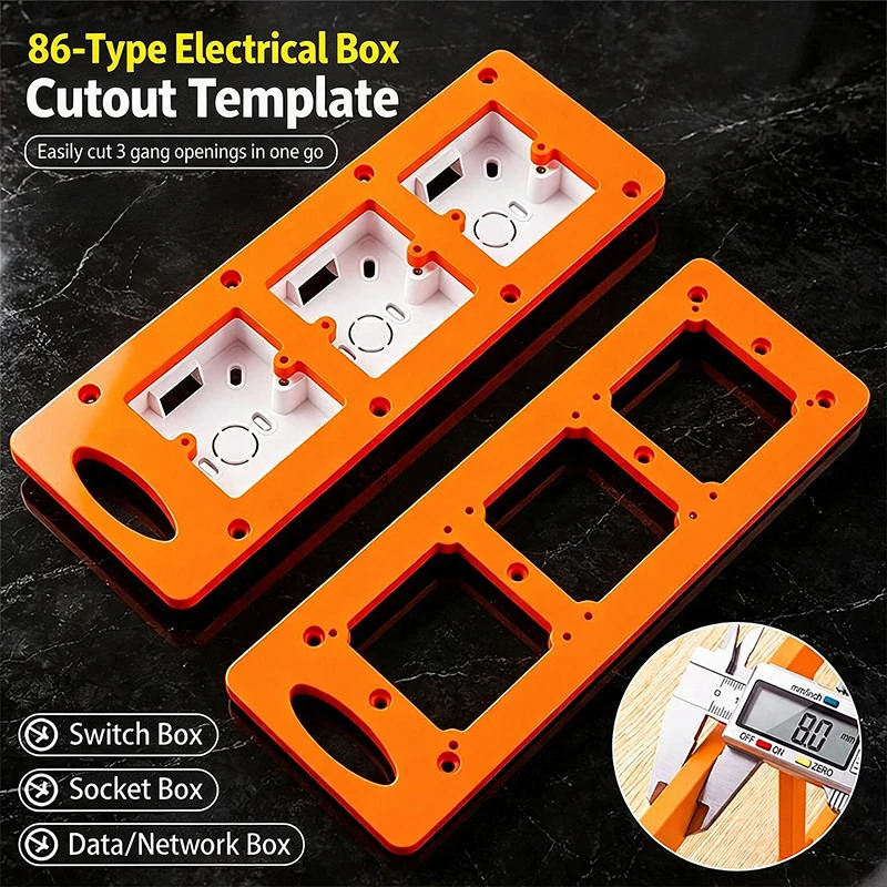 Type 86 Electrical Box Cutout Template — Dedicated Guide for Routing/Cutting Slots for 3-Gang Socket & Switch Boxes