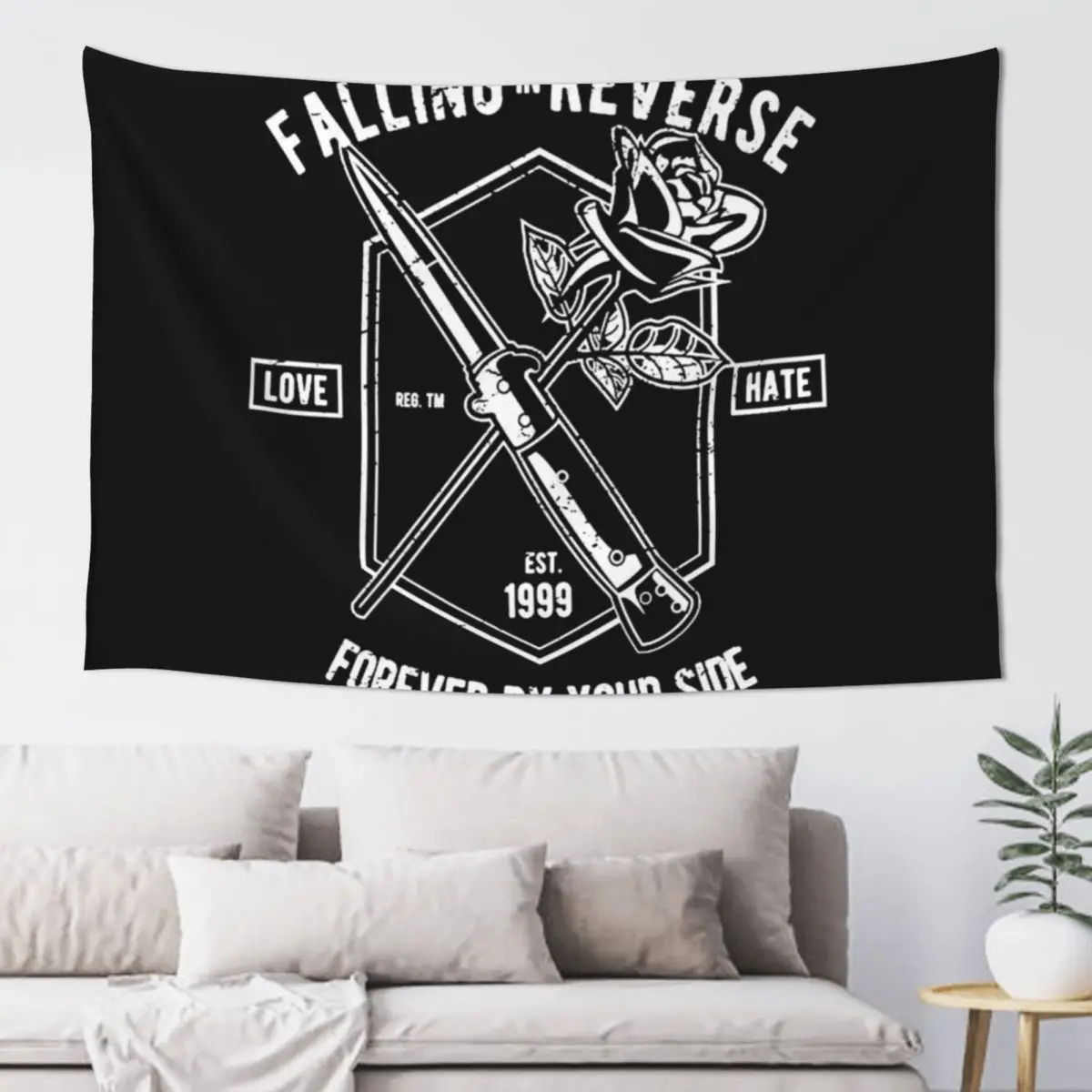 Falling In Reverse Love And Hate Forever By Your Side Knife And Rose Tapestry Carpet Wall Wall Mural Tapestry