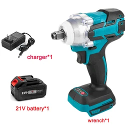 18V/21V 2 in 1 Brushless Electric Impact Wrench 1/2Inch Power Tools 15000Amh Li Battery LED Light Adapt for Makita Battery