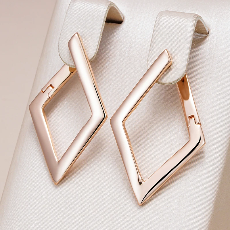 Kinel Hot Fashion Glossy Dangle Earrings For Women 585 Rose Gold Color Simple Rhombus Earrings High Quality Daily Fine Jewelry