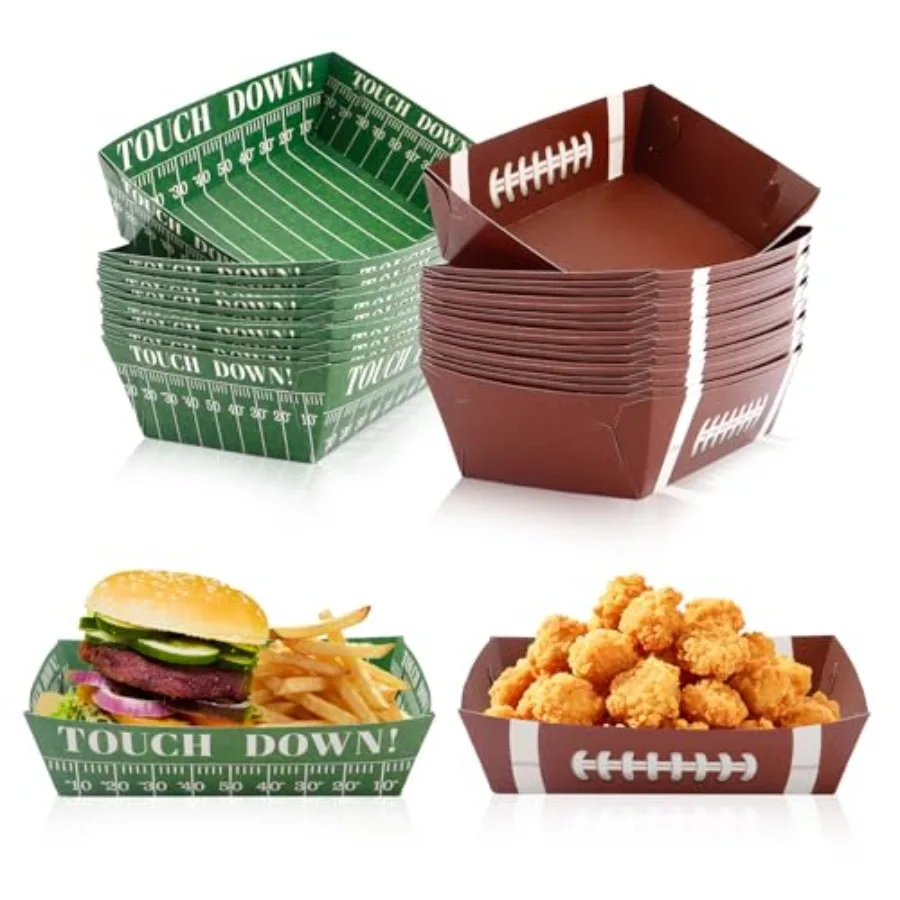 

24 Pack Football Paper Trays, Football Food Bowl Party Plates Disposable Nacho Trays, Paper Food Trays for Snacks Popcorns BBQ