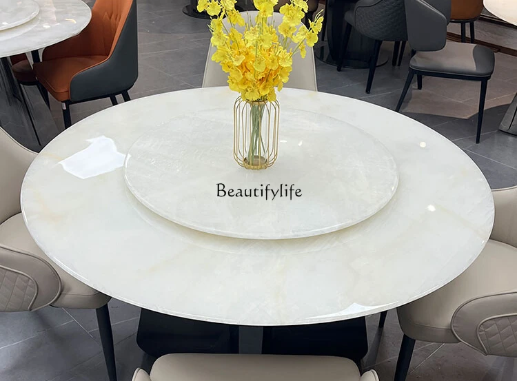 

Imported natural ice aging luxury stone dining table Italian high-end light luxury marble