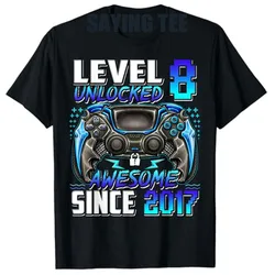 Level 8 Unlocked Awesome Since 2017 8th Birthday Gaming T-Shirt Born in 2017 Video Game Controller Graphic Tops Gamer Saying Tee