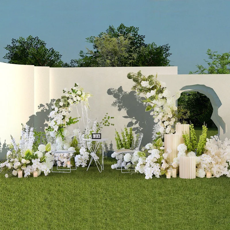 Simulation flower wedding scene arrangement, stage decoration, Mori horns, road row, fake floral arch wedding props