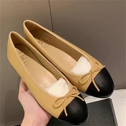 Butterfly-knot Shoes for Ladies Round Toes Mixed Colors Womens Sewing Lines Female Ballet Zapatos Mujer Bow-tied Chassure Femme