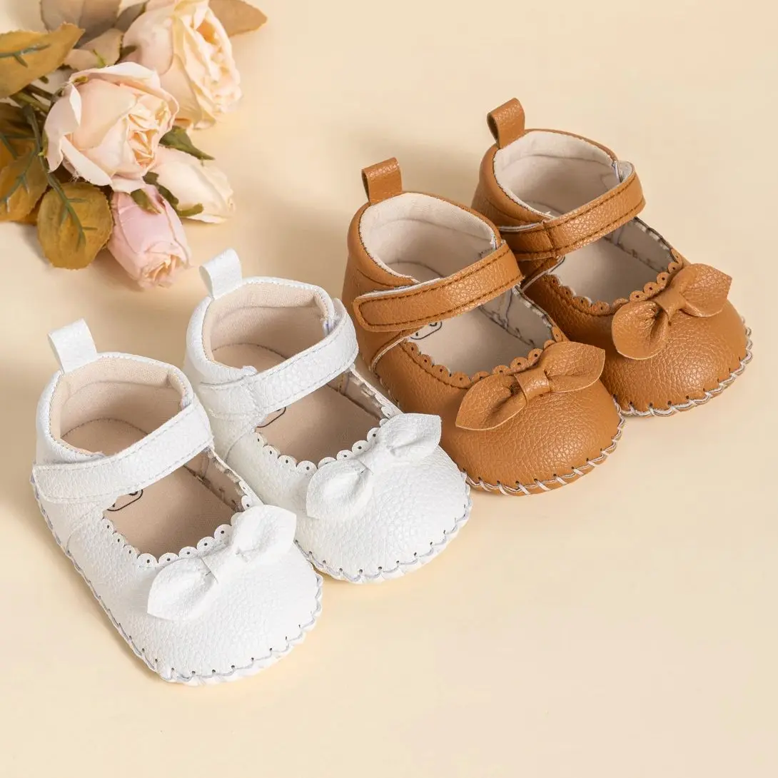 KIDSUN Baby Shoes Newborn Bowknot Baby Girl Shoes Mary Jane Flats Pu Leather Wedding Party Princess Shoes Toddler First Walker