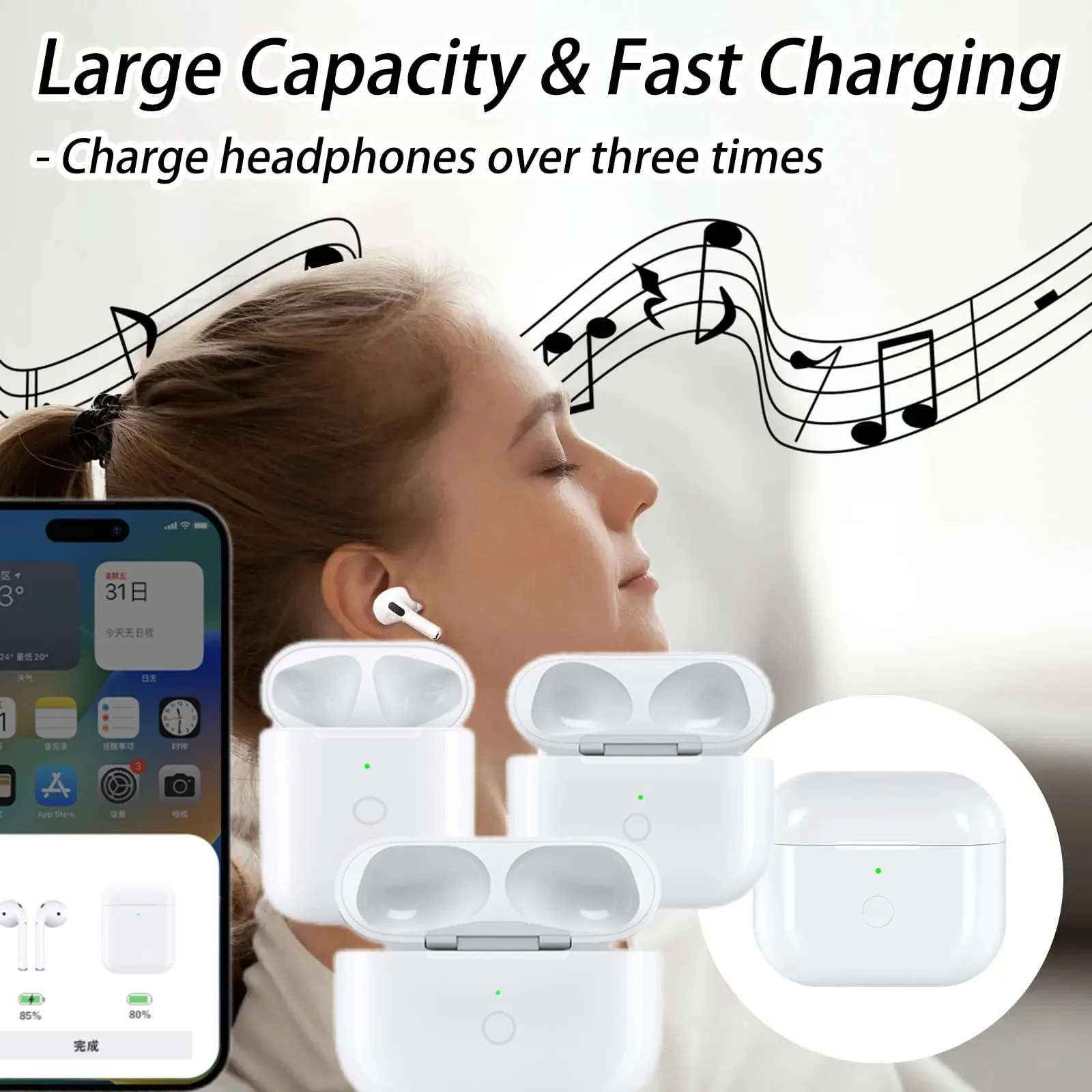 

Wireless Charging Case Replacement Compatible for AirPods 1st & 2nd Gen, Air Pods Charger Case with Bluetooth Pairing Sync Butto