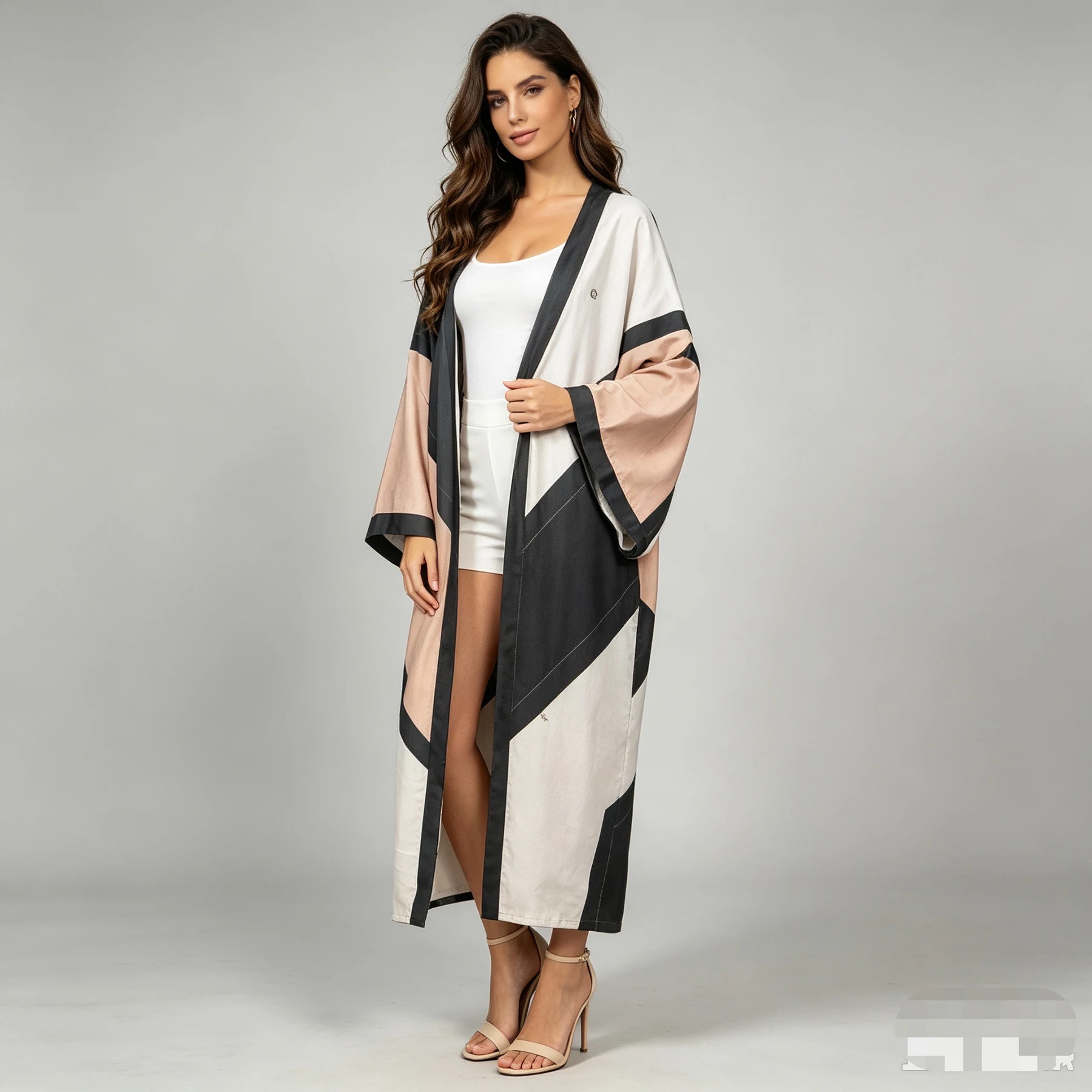Women Summer Beach Classic Geometric Loose Cardigans Kimonos Muslim Long Sleeve kaftan Skirt Afrian Female Swimwear Cover Up