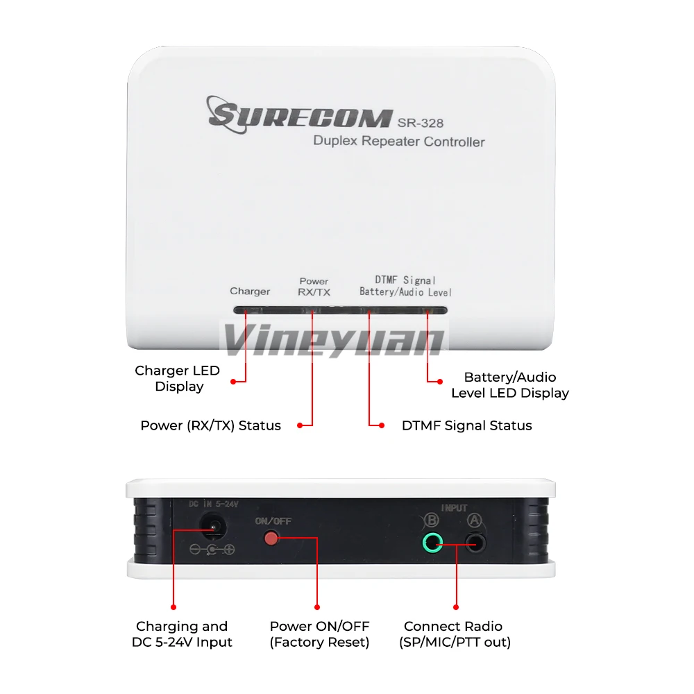 Surecom SR-328 Cross Band Radio Duplex Repeater Controller with 2 pcs K Plug Cable for Baofeng UV-5R BF-888S and Kenwood WouXun