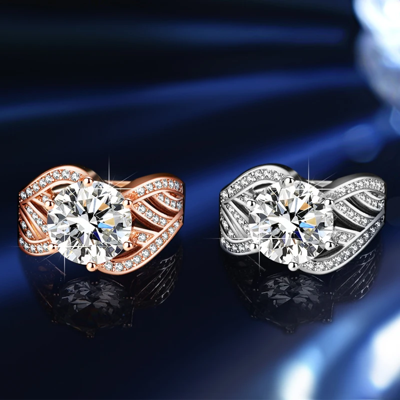Gra, moissanite ring, femme plant, exaggerated plum blossom, three-carat micro-inlay, zircon-plated platinum, Rose Gold Ring, La