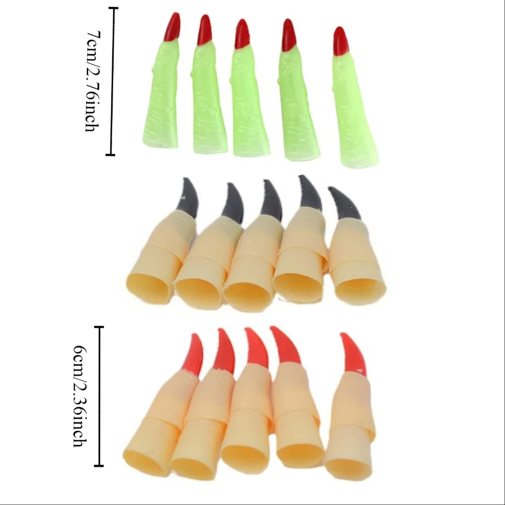 10 unids/set vestido fantasma Halloween dedos falsos aterrador luminoso Zombie bruja dedo conjunto divertido fantasma rojo garra Prop disfraz fiesta