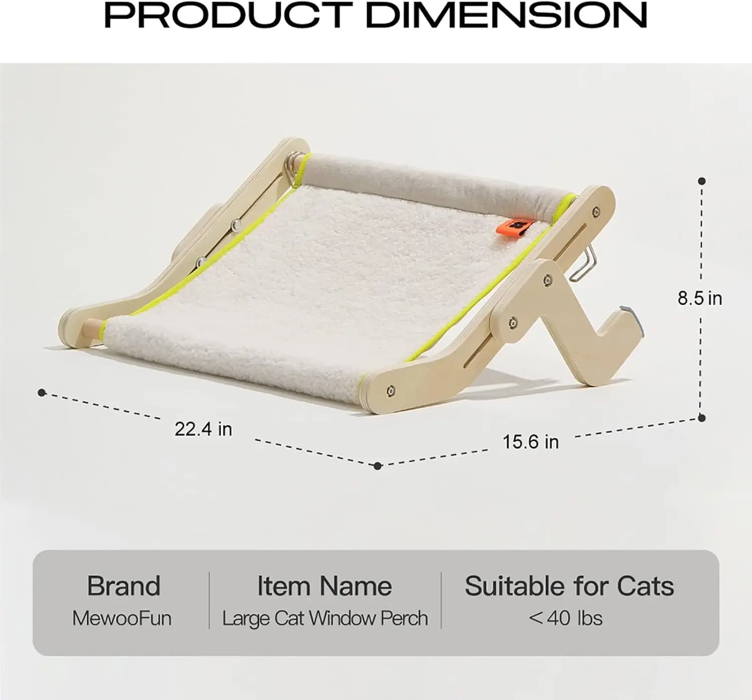 Mewoofun-percha para ventana para gatos, hamaca para montaje en salón, asiento para ventana, estantes para cama para gatos de interior, sin perforación, sin ventosa, color Beige grande