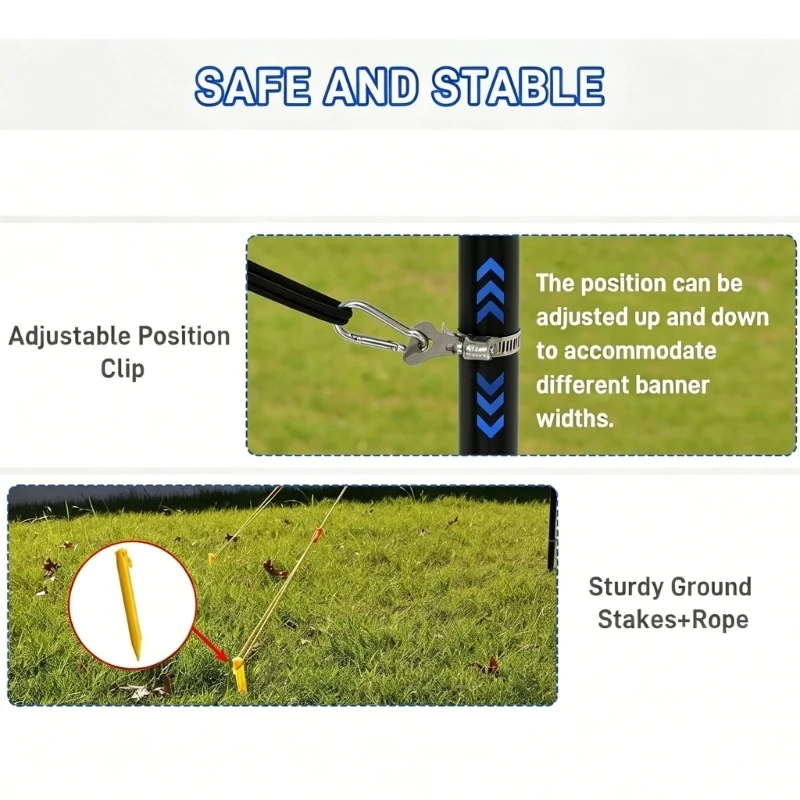 Five Point Metal Ground Sign Stand For Outdoor Advertising Display Strong Flag Post Holder With Ground Stakes KXRE