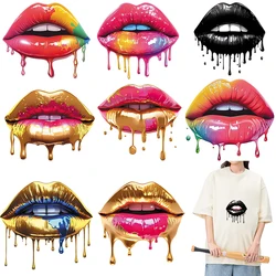 Golden shiny and sexy lips Iron On Patch dtf transfers ready to press Heat Transfer On Clothes Heat transfer stickers Iron Patch