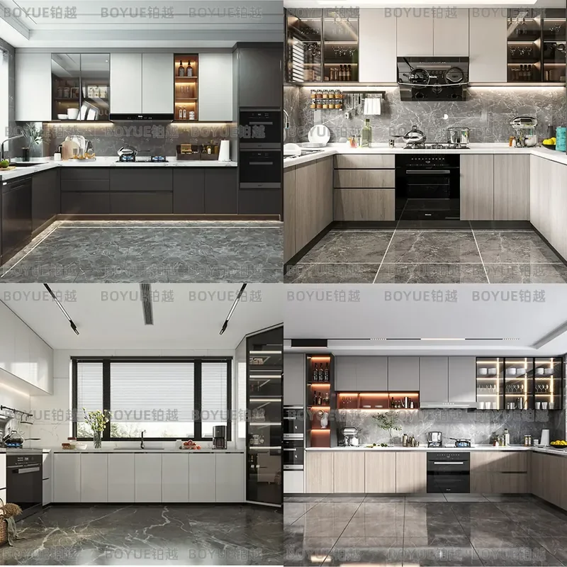 Custom Solid Wood Kitchen Cabinets with Quartz Stone Countertops Modern Island Design for Home and Commercial Use Whole House