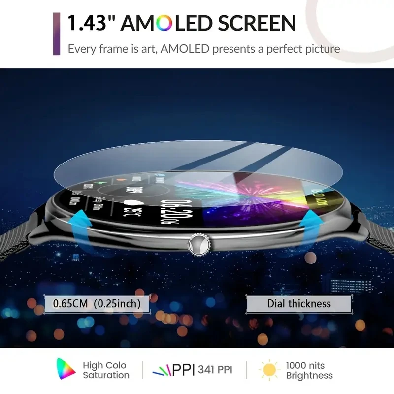 다오르코 2025 신형 1.43인치 AMOLED 466*466 화면 남녀공용 블루투스 통화 스포츠 피트니스 초박형 방수 스마트워치